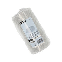 A sealed plastic package with 50 Starpak 50 lids "Hurricane" PET disposable lids in round crystal-clear with white info label, usage instructions, recycling symbols, and barcode – ideal for on the go.
