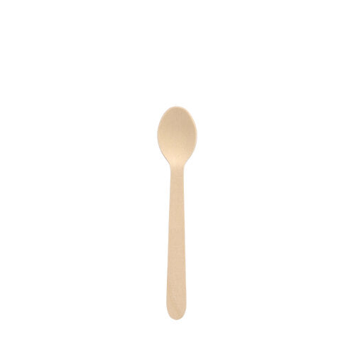 A PAPSTAR coffee spoon made of FSC®-certified wood "pure", 11 cm, environmentally friendly (100 pieces), by PAPSTAR GmbH is placed centrally on a simple white background.
