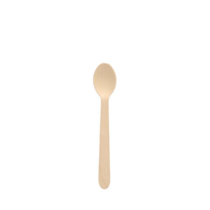 A PAPSTAR coffee spoon made of FSC®-certified wood "pure", 11 cm, environmentally friendly (100 pieces), by PAPSTAR GmbH is placed centrally on a simple white background.
