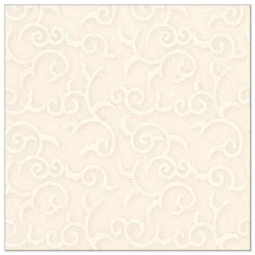 The "ROYAL Collection" from PAPSTAR GmbH 50 napkins consists of square, cream-colored champagne napkins (40 x 40 cm, 1/4-fold) with embossed, decorative swirl pattern for elegant texture.