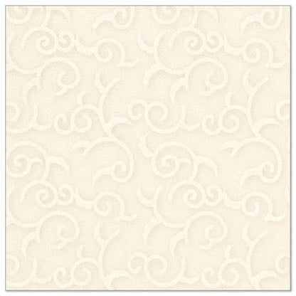 The "ROYAL Collection" from PAPSTAR GmbH 50 napkins consists of square, cream-colored champagne napkins (40 x 40 cm, 1/4-fold) with embossed, decorative swirl pattern for elegant texture.