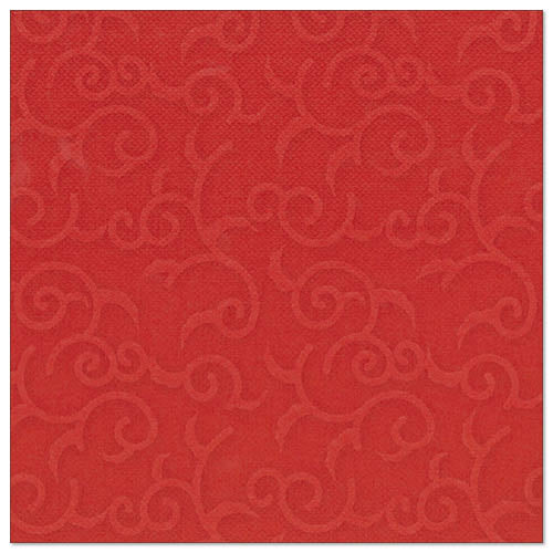 The PAPSTAR 50 napkins "ROYAL Collection" 1/4-fold, 40 x 40 cm in red, from PAPSTAR GmbH have a subtle, embossed snail pattern across the entire surface for an elegant textured look.