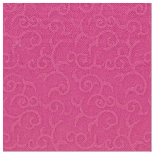 The fuchsia, square napkin (40x40 cm) from the ROYAL Collection of PAPSTAR GmbH is adorned with an embossed, swirling vine pattern.