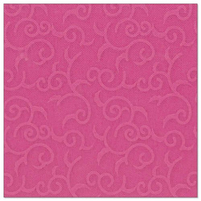 The fuchsia, square napkin (40x40 cm) from the ROYAL Collection of PAPSTAR GmbH is adorned with an embossed, swirling vine pattern.