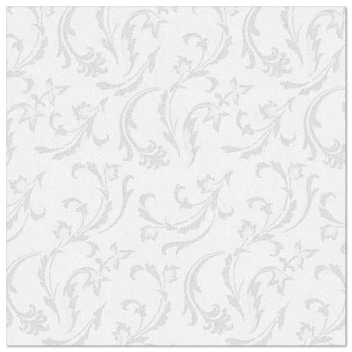 The PAPSTAR GmbH 50 napkins "ROYAL Collection" 1/4-fold 40 x 40 cm in white feature an elegant, light gray floral and leaf swirl pattern evenly distributed on a plain white background.