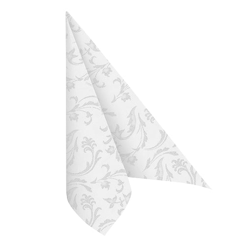 A PAPSTAR GmbH 50 napkins "ROYAL Collection" 1/4-fold, 40 x 40 cm, in white is folded into a triangle and displayed against a plain white background.