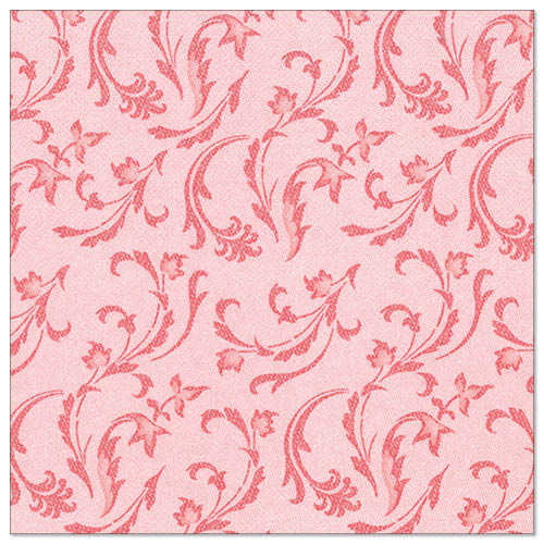 A square fabric with a light pink background and darker pink floral tendrils, reminiscent of the elegant PAPSTAR 50 napkins "ROYAL Collection" 1/4-fold 40 x 40 cm red from PAPSTAR GmbH, enhances any set table.