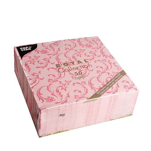 A red square box with the inscription ROYAL Collection 50" from PAPSTAR GmbH contains 50 high-quality napkins in the format 40 x 40 cm with a floral pattern.