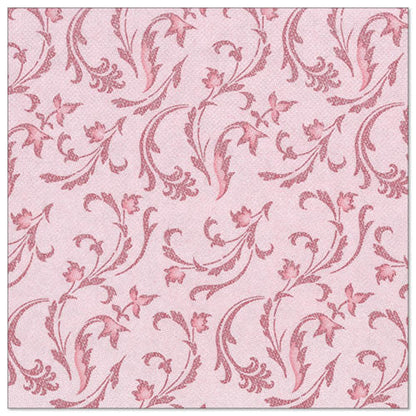A burgundy, square napkin from the PAPSTAR ROYAL Collection with a swirling, floral vine and leaf pattern, 40 x 40 cm, 1/4-fold.