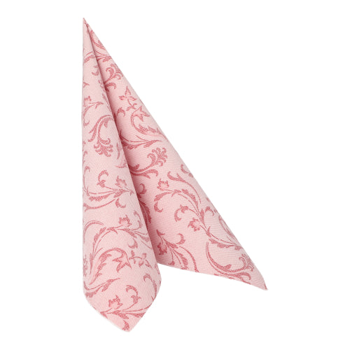 Eine bordeauxfarbene PAPSTAR-Serviette aus der ROYAL-Kollektion (40 x 40 cm, 1/4-faltig) der PAPSTAR GmbH ist hochkant zu einer stehenden Dreiecksform gefaltet und steht auf einem schlichten weißen Hintergrund.