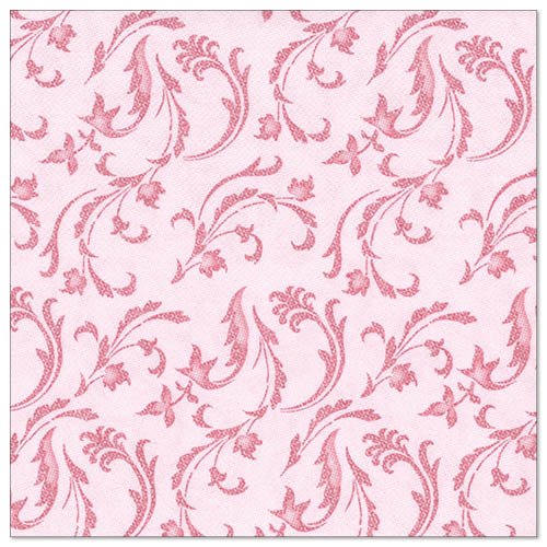 The PAPSTAR GmbH 50 napkins "ROYAL Collection" 1/4 fold 40 x 40 cm in fuchsia features a subtle, intricate pattern of stylized leaves and blossoms in darker fuchsia on a light pink background.