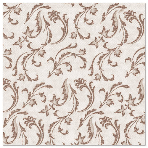The PAPSTAR 50 napkins "ROYAL Collection" 1/4-fold 40 x 40 cm brown by PAPSTAR GmbH features a brown floral and leaf pattern with swirling tendrils and small blossoms evenly distributed across the surface.