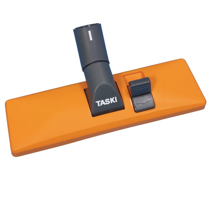 An orange rectangular universal dust nozzle (30cm) from Diversey, compatible with TASKI bora 12 and dorsalino, with a gray "TASKI" attachment and a black switch on the right side. Package: 1 piece.