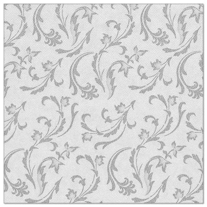 The PAPSTAR 50 napkins "ROYAL Collection" 1/4-fold 40 x 40 cm gray from PAPSTAR GmbH are elegant gray napkins with a subtle, repeating pattern of delicate floral and vine motifs for sophisticated table settings.