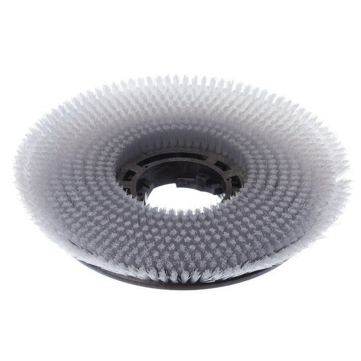 The Diversey Scrubbing Brush Nylon (43 cm) is a round, gray brush with durable nylon bristles and a central opening for use with commercial cleaning machines. Package: 1 piece.