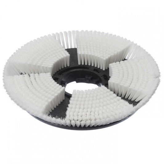 Diversey Trocken-Shampoonierbürste, Ø 43 cm, für TASKI ergodisc 165: Runde schwarze Kunststoffbürste mit radial angeordneten weißen Borsten und Mittelöffnung. Ideal zur Teppichreinigung. Die Packung enthält 1 Stück.