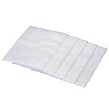 Five white microfilter pads from Diversey Deutschland GmbH & Co. OHG for Ergodisc/Jet 38/50 and suction unit 230V are stacked on a solid-colored background, showcasing their soft fleece structure. Sold in a box with 5 packs.