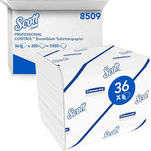 Scott® Control™ toilet paper by Kimberly-Clark GmbH, single sheet system, white, 36 packs of 220 sheets per carton.