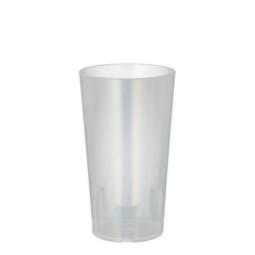 A simple, translucent Starpak 10 reusable drinking cup from Starpak stands upright on a white surface. The empty cup has a simple, conical design and is therefore ideal for multiple uses.