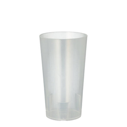 A simple, translucent Starpak 10 reusable drinking cup from Starpak stands upright on a white surface. The empty cup has a simple, conical design and is therefore ideal for multiple uses.