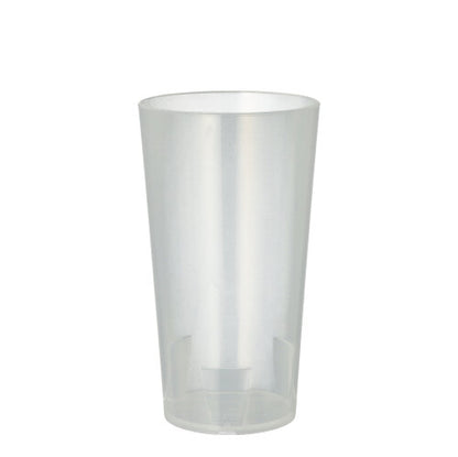 The Starpak 10 reusable drinking cup from Starpak made of transparent, environmentally friendly plastic with a smooth surface stands upright on a plain white background.