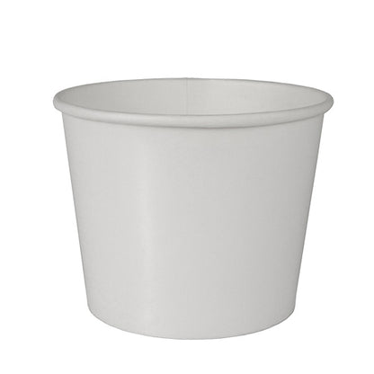 The Starpak 50 soup cup, cardboard "To Go" round white is a simple white disposable soup cup with a wide opening and slightly conical sides, perfect for soups or drinks to go.
