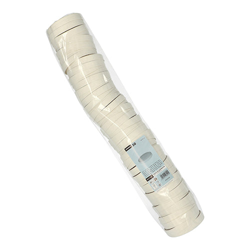 A clear stack of white Starpak 50 lids for soup cups, cardboard "To Go" round white – ideal as a To Go solution with eco-friendly packaging.