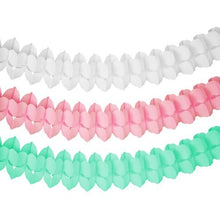 The PAPSTAR GmbH garland paper (Ø 16 cm), color assorted "Pastel", features colors white, pink, and mint green with a folded geometric pattern - a stylish choice for pastel-colored party decoration.