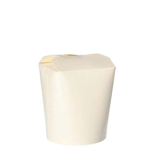A Starpak 50 snack boxes "To Go", a square 550 ml take-out container made of white paper with a folded lid and clear design, is centered against a white background, perfect for snacks or meals on the go.