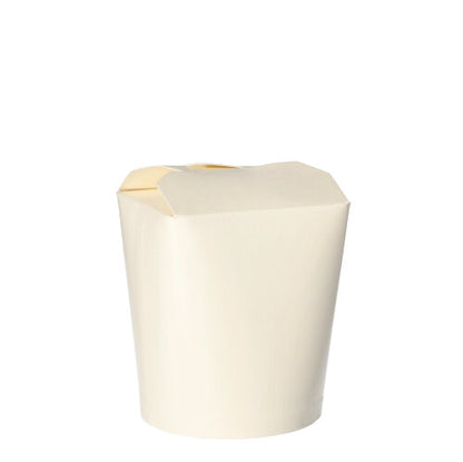 A Starpak 50 snack boxes "To Go", a square 550 ml take-out container made of white paper with a folded lid and clear design, is centered against a white background, perfect for snacks or meals on the go.