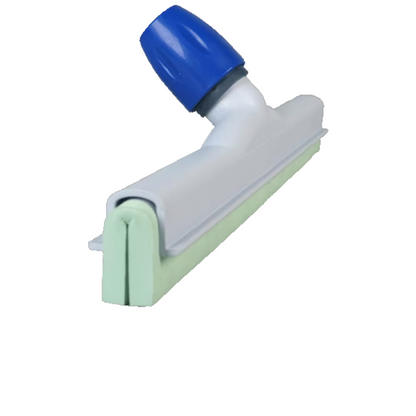 The Vileda Professional Hygiene water squeegee, a blue-white scraper with a green rubber lip, was specifically developed by Vileda GmbH for cleaning surfaces. This 45 cm long tool is HACCP-compliant and features an angled handle for increased user-friendliness as well as color-coded attachments for better hygiene management.