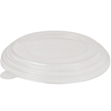 The Starpak 45 lid for salad bowls, PS "To Go" Ø 15 cm, is a transparent, round lid with a raised edge and flat center - ideal for takeaway. Shown here in transparent polystyrene (PS), pack of 45 pieces.