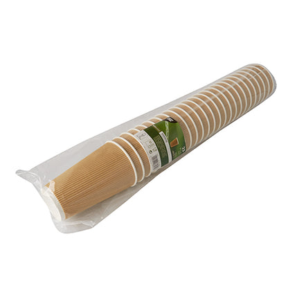 A package of 25 "To Go" paper cups with Ripple Wall from PAPSTAR GmbH with a textured surface, packed in transparent plastic and with a green-white product label.