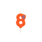 The mini number candle from PAPSTAR GmbH (6.8 cm) in orange is shaped like the number 8 and is adorned with a blue star at the top right. Thanks to the white wick and stem, it can be easily placed on the cake, making it perfect for any birthday decoration.