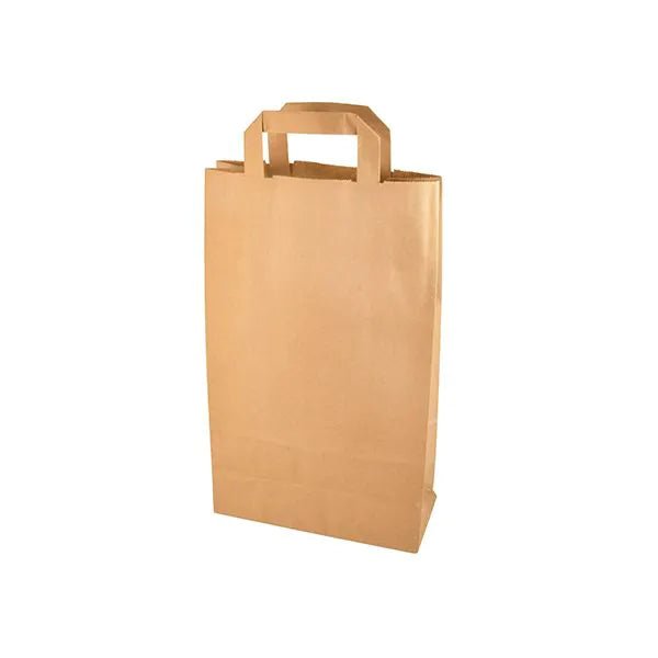 A PAPSTAR 50 carrier bag of PAPSTAR GmbH made of paper with handles stands upright against a white background, highlighting its simple and eco-friendly design.