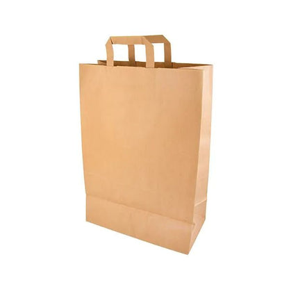 A PAPSTAR 50 carrier bag, paper with handle from PAPSTAR GmbH stands upright on a white background. The eco-friendly, unused bag has a flat bottom and two rectangular handles.
