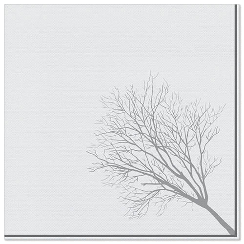 A minimalist illustration of a leafless branch, inspired by the elegant PAPSTAR 50 napkins "ROYAL Collection" 1/4-fold 40 x 40 cm design from PAPSTAR GmbH, extends diagonally from the bottom right on a plain white background.