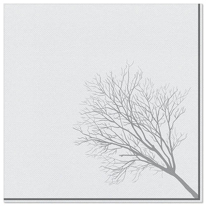 A minimalist illustration of a leafless branch, inspired by the elegant PAPSTAR 50 napkins "ROYAL Collection" 1/4-fold 40 x 40 cm design from PAPSTAR GmbH, extends diagonally from the bottom right on a plain white background.