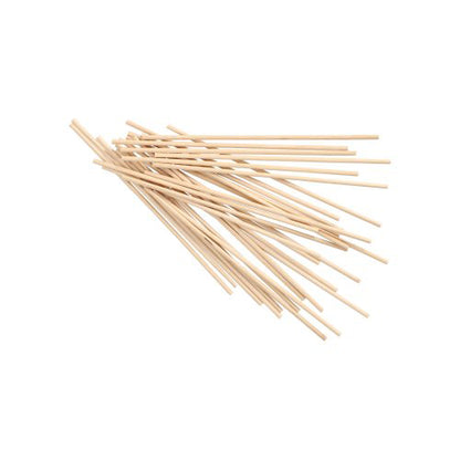 A stack of PAPSTAR wooden rods "pure" Ø 3 mm, 15 cm (1000 pieces) by PAPSTAR GmbH on a white background - versatile rods for creative crafting.