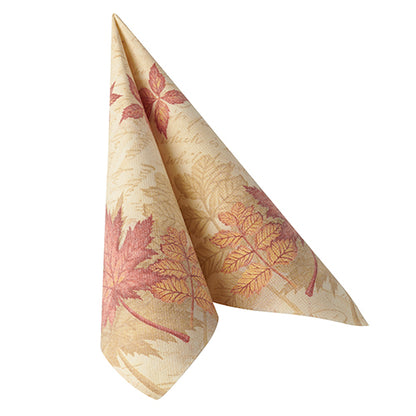 Beige PAPSTAR 50 napkins "ROYAL Collection" 1/4-fold napkin (40x40 cm) from PAPSTAR GmbH with red and orange autumn leaf motif.