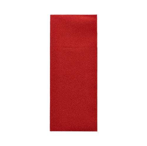 A simple, rectangular red Starpak 480 cutlery bag made of Airlaid (40 x 33 cm) is depicted on a white background. It is ideal for hygienic presentation as a cutlery bag and features a flap without visible text or markings.