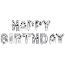 Silver metallic-PAPSTAR foil balloons from PAPSTAR GmbH form the lettering "Happy Birthday" in two rows on a white background - a festive set, perfect for any birthday celebration.