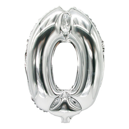 The PAPSTAR foil balloon (35 cm x 20 cm) from PAPSTAR GmbH in silver metallic color and the shape of the number zero is excellent for decoration and is depicted on a white background.