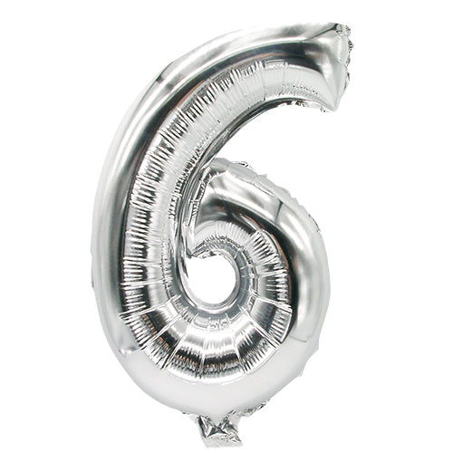 The PAPSTAR foil balloon (35 x 20 cm) in silver from PAPSTAR GmbH in number form is ideal for decorations and is presented against a simple white background.