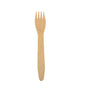 A PAPSTAR wooden fork "pure" (16.5 cm), an environmentally friendly and stable cutlery from PAPSTAR GmbH, lies centrally on a white background. The fork is part of a set with 500 pieces in the box.