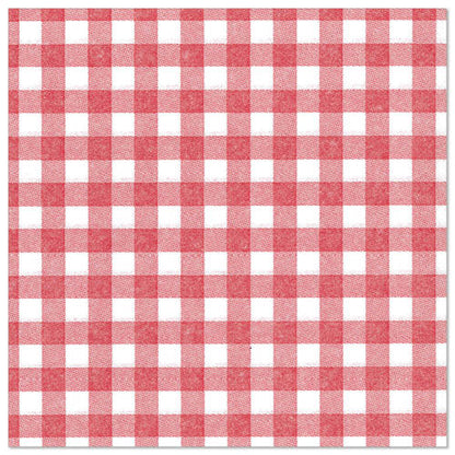 A square cloth with a red and white gingham pattern fits perfectly with the PAPSTAR GmbH 50 napkins "ROYAL Collection" 1/4-fold 40 x 40 cm red.