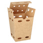 The PAPSTAR 50 French fry boxes made of brown cardboard ("pure", 100% fair) are environmentally friendly, come from PAPSTAR GmbH, and have several round openings on the sides and lid; the carton is open with flaps folded up.