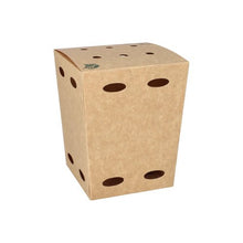 A closed PAPSTAR 50 "pure" brown ("100% Fair") cardboard French fry boxes from the PAPSTAR A GmbH with rounded ventilation holes on the sides and top, shown against a white background, stands out for its simple, eco-friendly design.