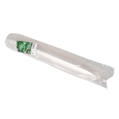 A long, clear plastic sleeve contains 65 PAPSTAR cold drink cups PLA "pure", crystal clear (Ø 9.5 cm, 12.7 cm) from PAPSTAR GmbH, with a green-white label on the packaging.