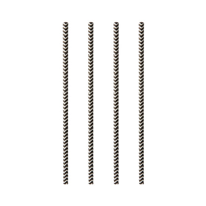 Four PAPSTAR 100 paper straws (Ø 6 mm) by the brand PAPSTAR GmbH are black and white striped and arranged vertically on a plain white background.